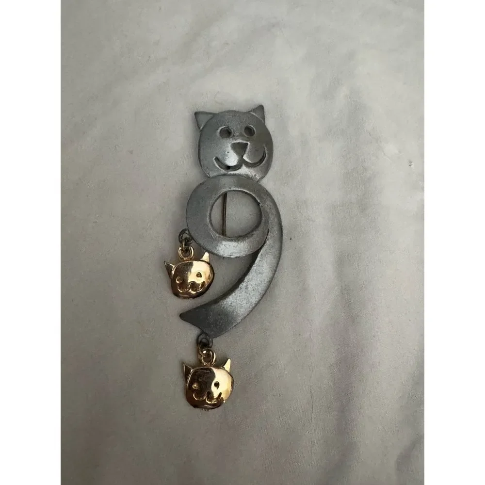 Cat Brooch Pin Cat Lover UltraCraft Gold & Pewter‎  Jewelry 9 Lives pin